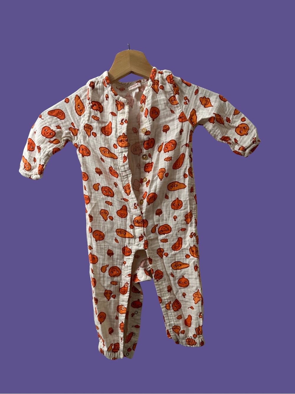 CAT & JACK Pumpkin Baby Button One Piece SIZE 12-18 MONTHS Goth Halloween Alt